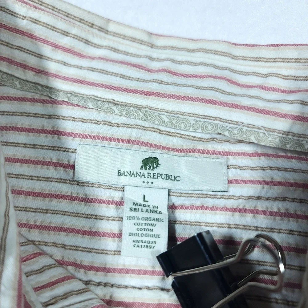 Banana‎ Republic Men Striped Long Sleeve Button Down Shirt Organic Cotton Size L